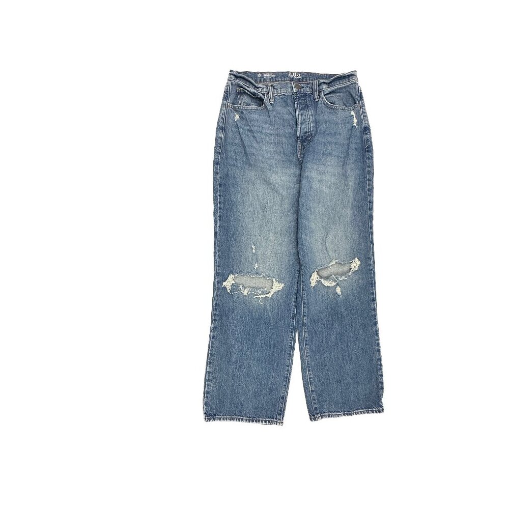 Ana Button Fly Highest Rise Vintage Straight Distressed Women size 10 Blue jeans